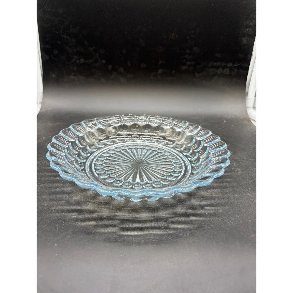 Vintage Light Blue Pressed Glass Scalloped Bubble Hobnail Dish Bowl 7.5 Inch